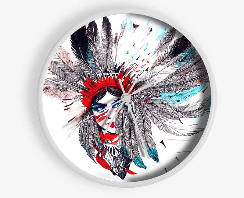 Red Indian Head Dress Clock - Wallart-Direct UK