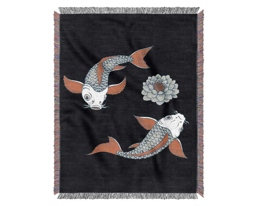 Japanese Koi Twins Woven Blanket