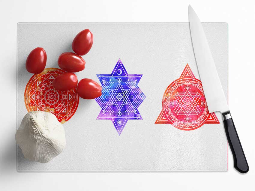 Indian Symbols Glass Chopping Board