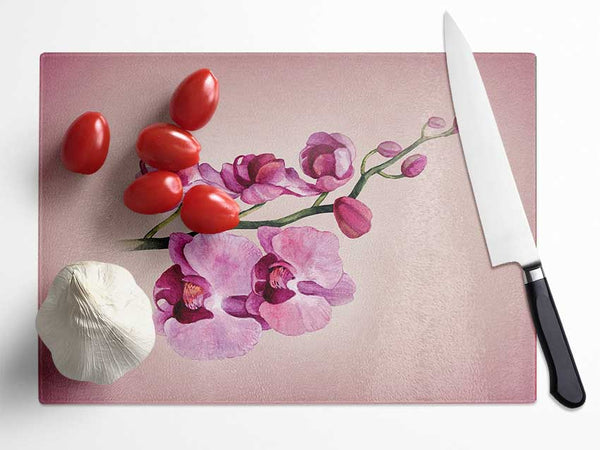 Pink Orchid Glass Chopping Board