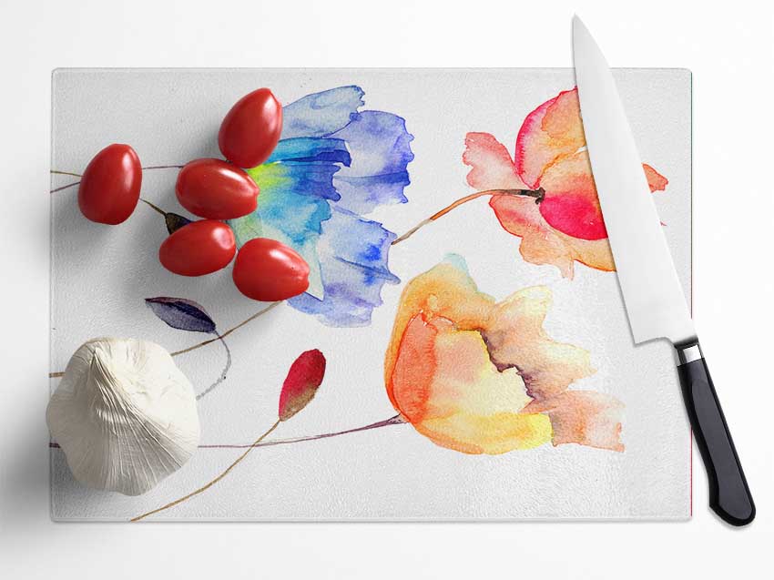 Poppy Watercolour Glass Chopping Board