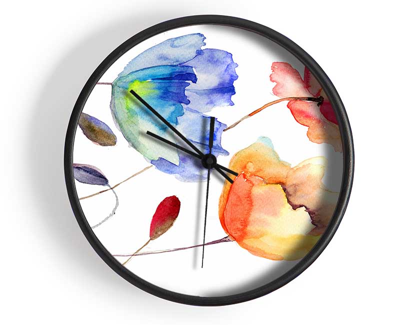 Poppy Watercolour Clock - Wallart-Direct UK