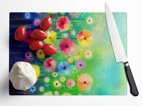 Psychedelic Flower Garden Glass Chopping Board