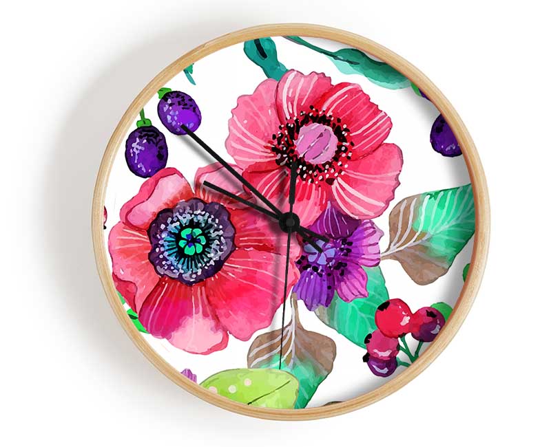 Poppies And Berries Clock - Wallart-Direct UK