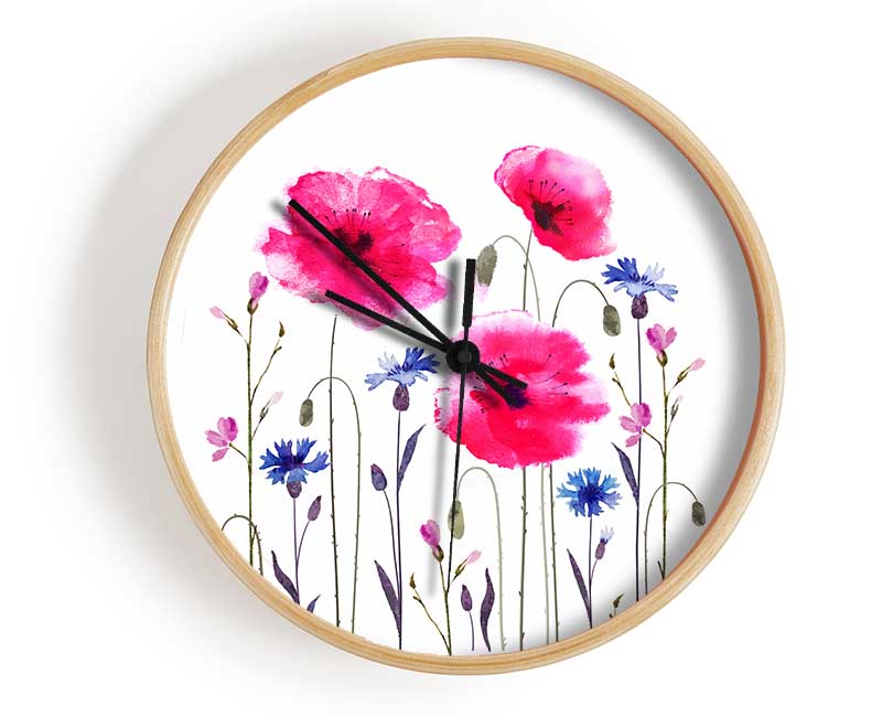 Pink Poppy Abstract Clock - Wallart-Direct UK