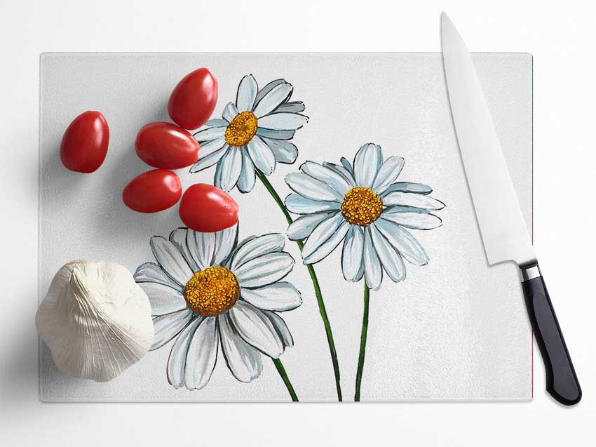 White Daisy Trio Glass Chopping Board