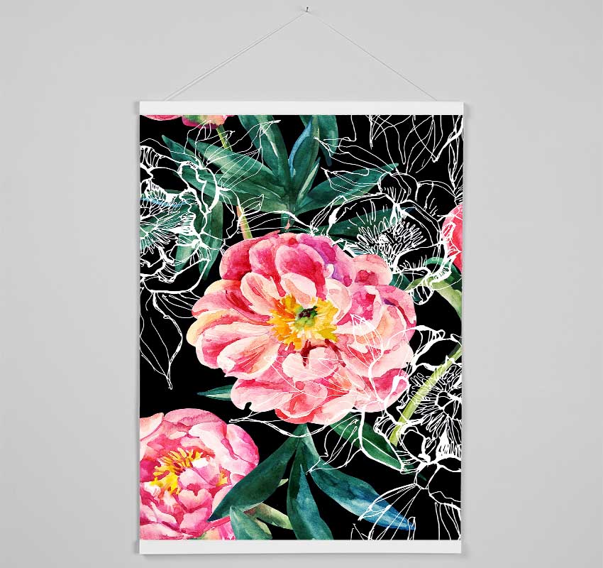 Huge Pink Flowers Hanging Poster - Wallart-Direct UK