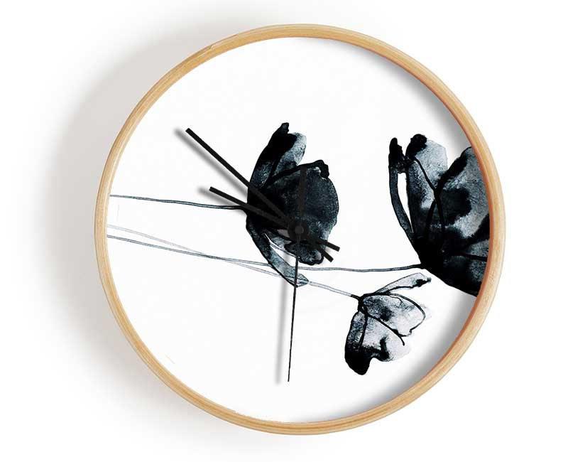 Black Poppy Abstract Clock - Wallart-Direct UK