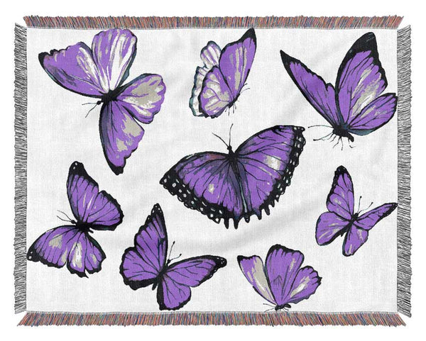 Purple Butterfly Frenzy Woven Blanket