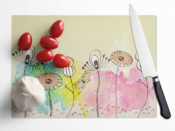 Pastel Garden Glass Chopping Board