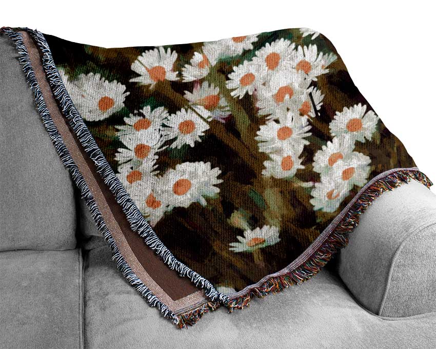 White Daisy Heaven Woven Blanket