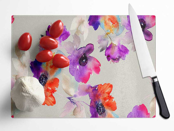 Watercolour Petals Glass Chopping Board