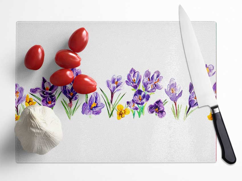 Purple Crocus Glass Chopping Board