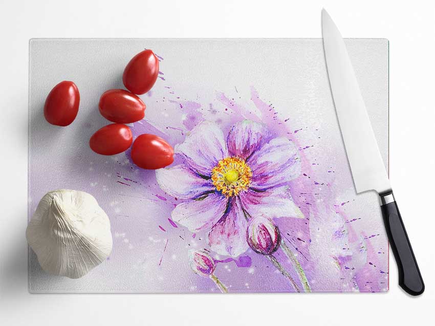 Purple Daisy Bloom Glass Chopping Board