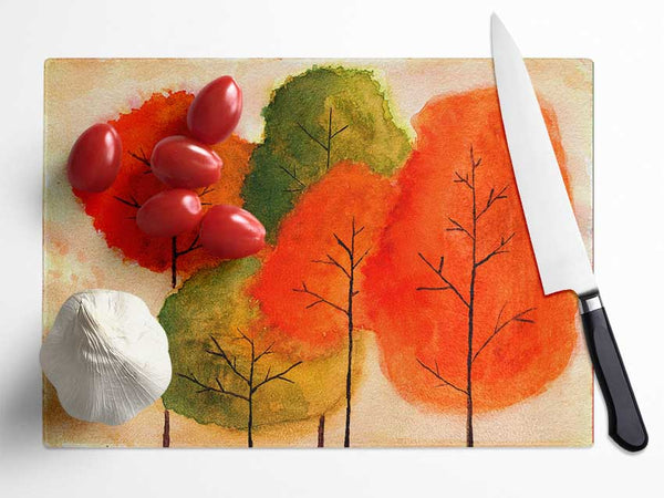 Autumn Trees 1 Glass Chopping Board