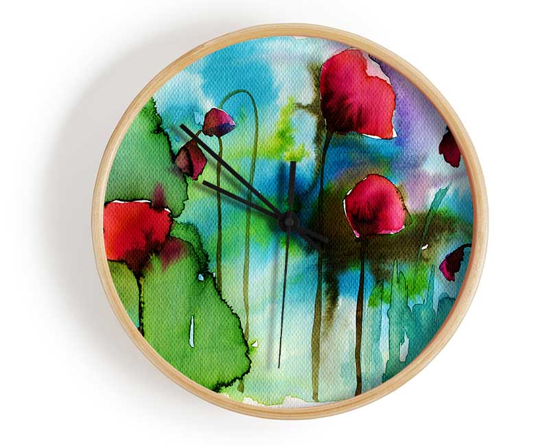 Watercolour Poppies Clock - Wallart-Direct UK