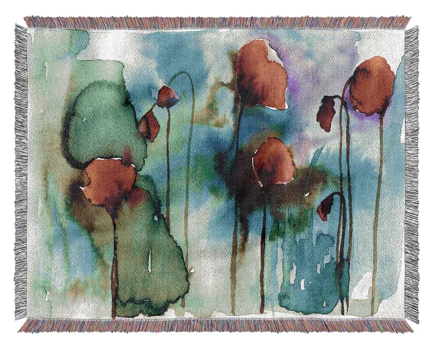 Watercolour Poppies Woven Blanket