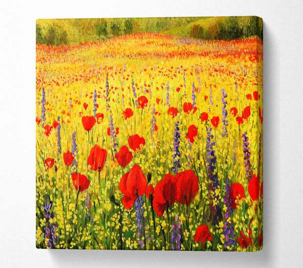 A Square Canvas Print Showing Poppy And Larkspur Magic Square Wall Art