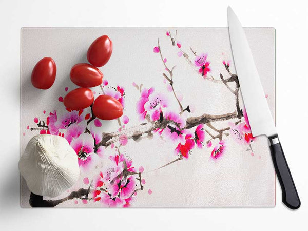 Cherry Tree Painting Glass Chopping Board