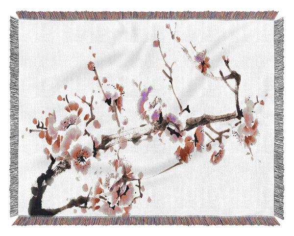 Cherry Tree Painting Woven Blanket