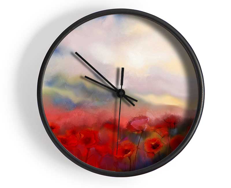 Poppy Field Abstract Clock - Wallart-Direct UK