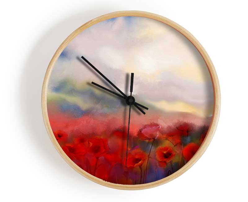 Poppy Field Abstract Clock - Wallart-Direct UK