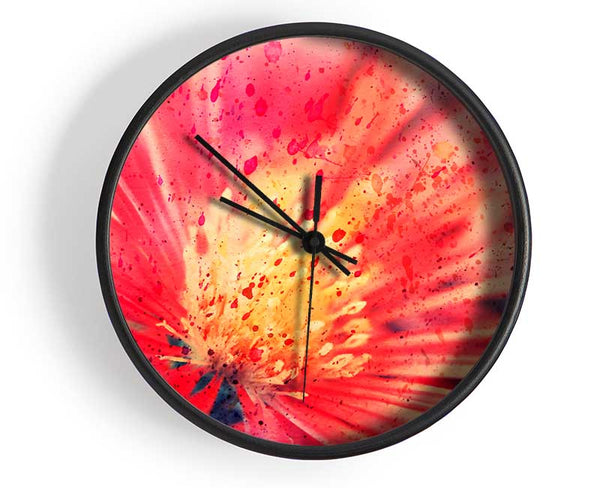 Stunning Red Flower With Yellow Center Clock - Wallart-Direct UK