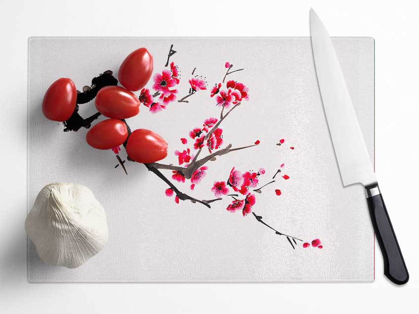 Cherry Tree Branch Glass Chopping Board