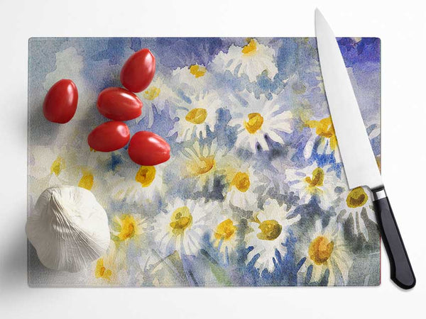 Abstract Daisy Blues Glass Chopping Board