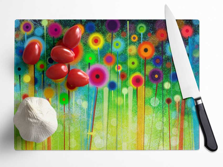 Psychedelic Flower Garden 2 Glass Chopping Board