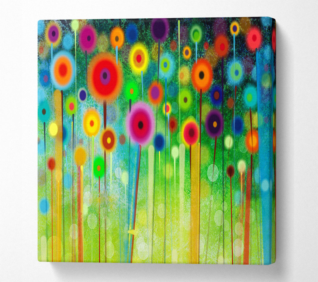 A Square Canvas Print Showing Psychedelic Flower Garden 2 Square Wall Art