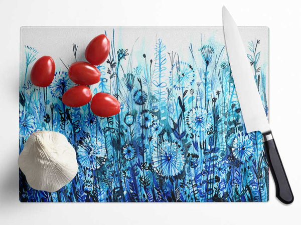 Garden Blues Glass Chopping Board