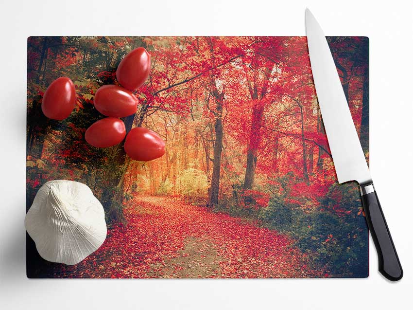 Red Tree Walk Glass Chopping Board