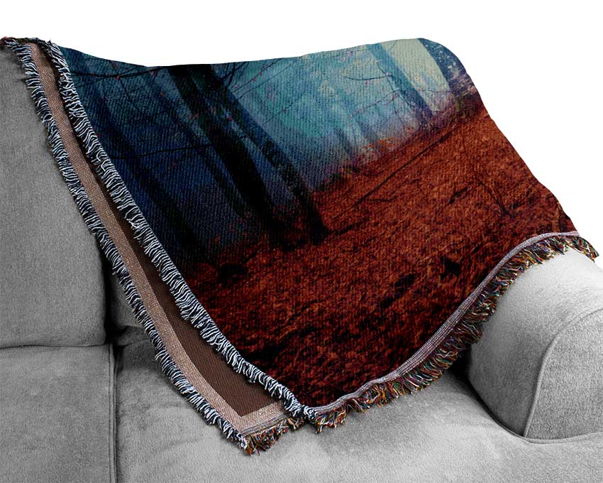 Mist In The Red Forest Woven Blanket