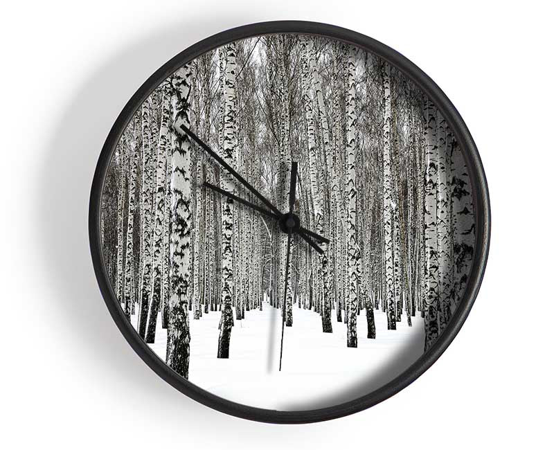 Silver Birch Trees In The Snow Clock - Wallart-Direct UK