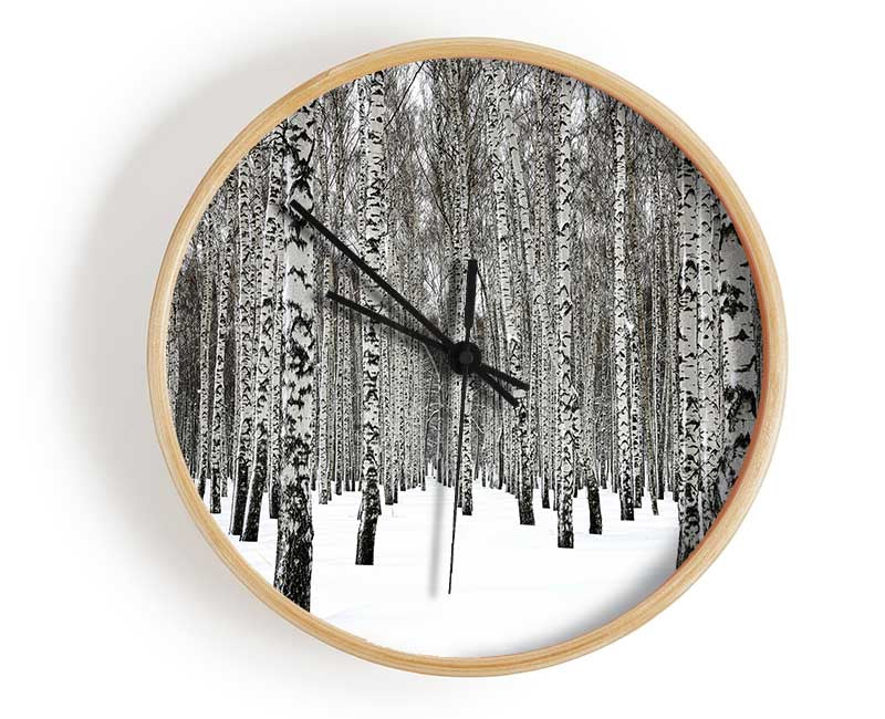 Silver Birch Trees In The Snow Clock - Wallart-Direct UK