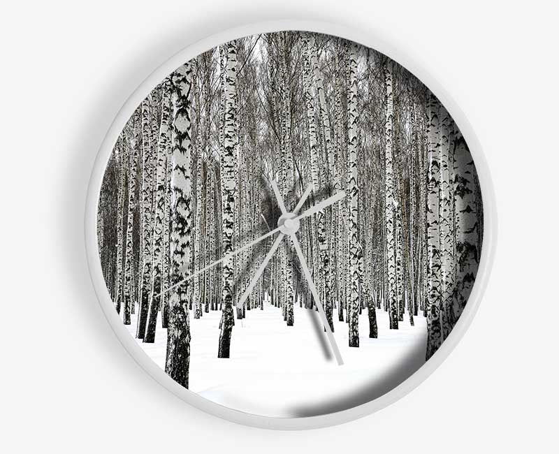 Silver Birch Trees In The Snow Clock - Wallart-Direct UK