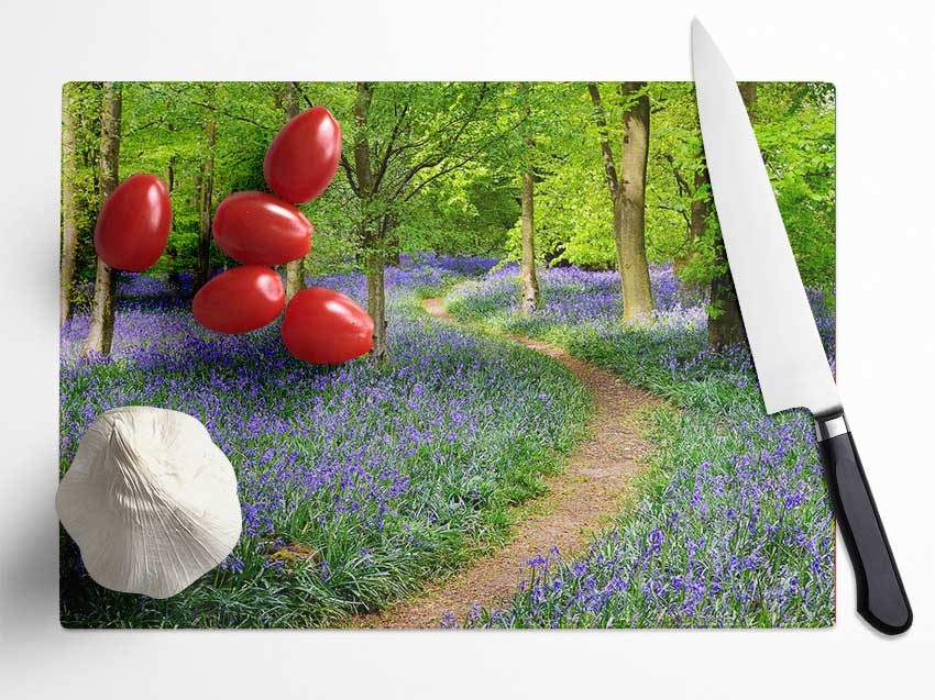 Walk Through The Bluebell Path Glass Chopping Board