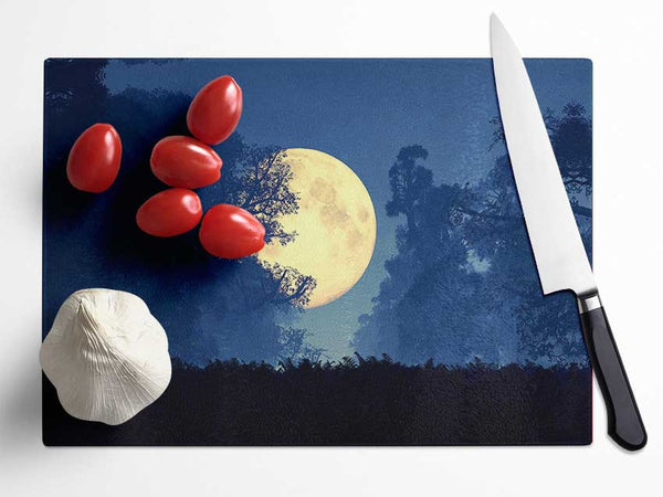 Stunning Midnight Moon Through The Trees Glass Chopping Board