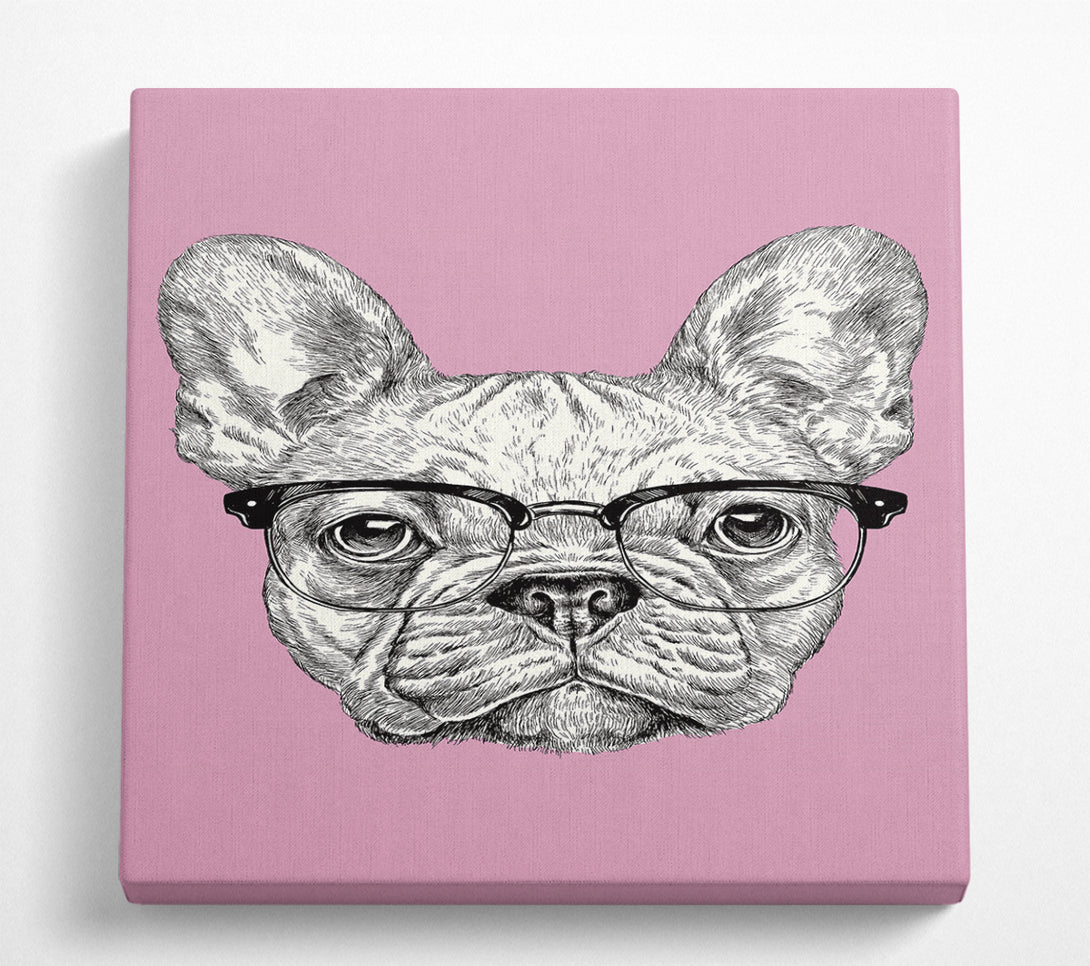 A Square Canvas Print Showing French Bulldog In Glasses Square Wall Art