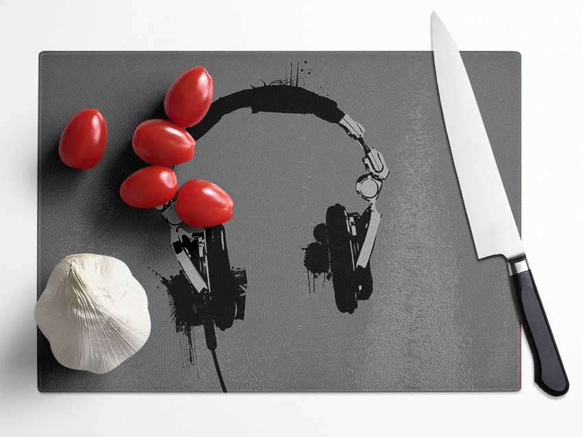 Funky Headphones Glass Chopping Board