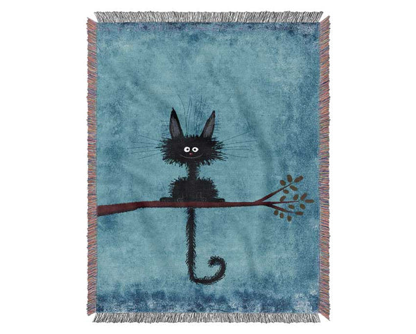 Happy Black Cat Woven Blanket