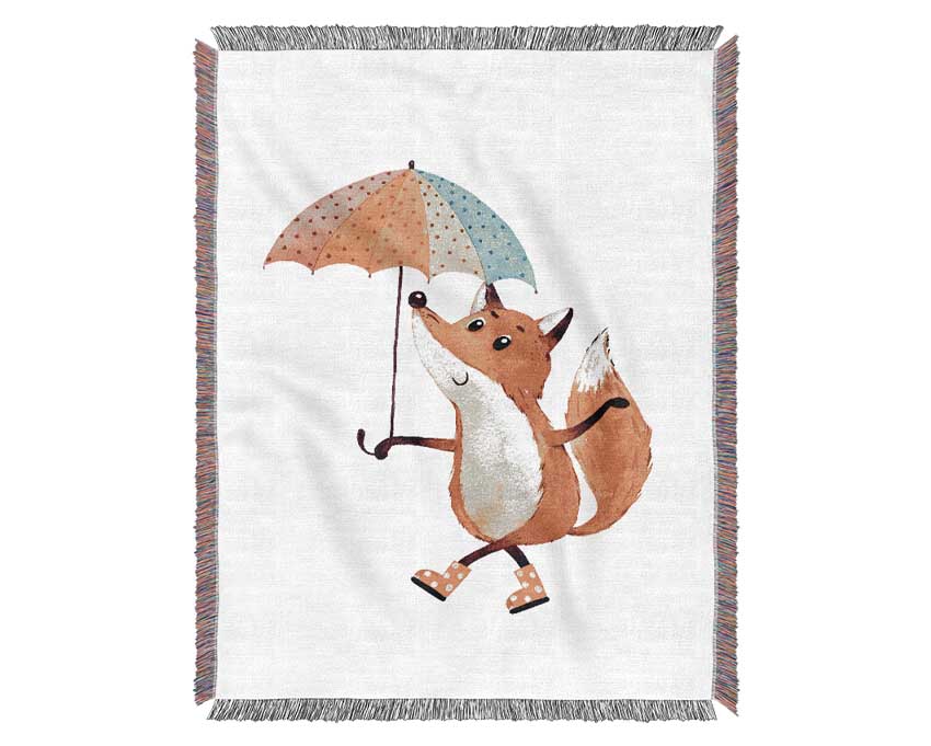 Foxy In The Rain Woven Blanket