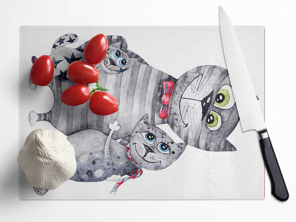 Cat Family Love Glass Chopping Board