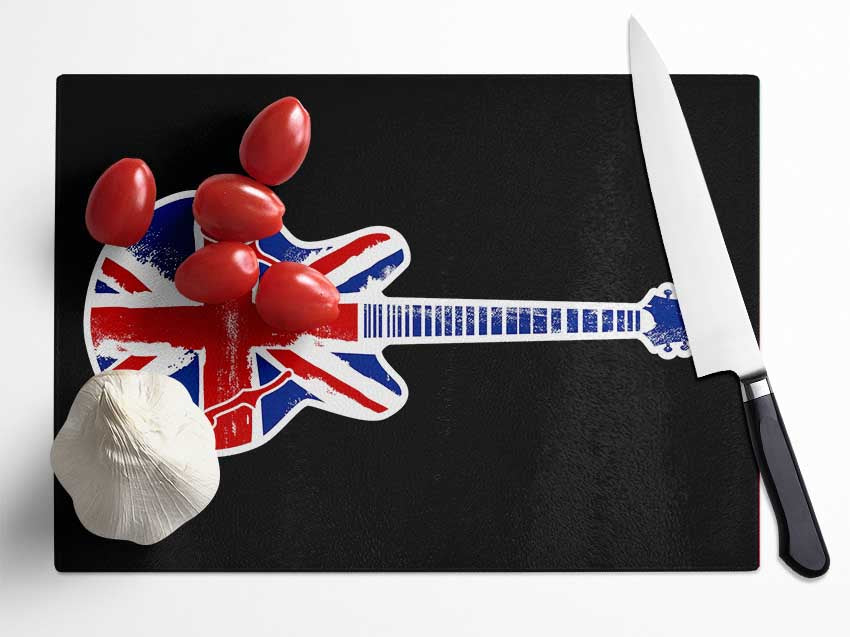 Guitar British Flag Glass Chopping Board