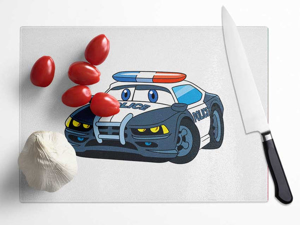 Police Car Love Glass Chopping Board