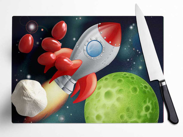 Spaceship Planets Glass Chopping Board