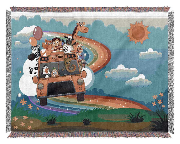 Rainbow Zoo Bus Woven Blanket