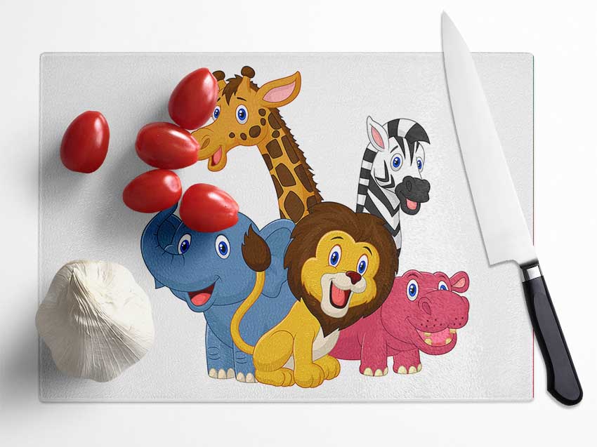 Jungle Friends 2 Glass Chopping Board