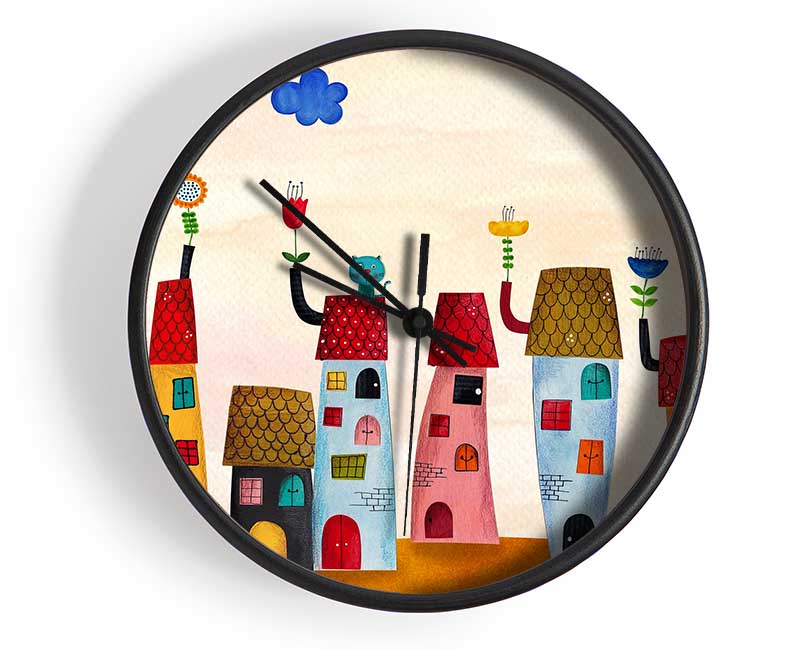 Flower Pot Houses Clock - Wallart-Direct UK